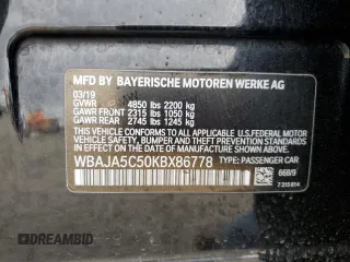 2019 BMW 5 Series 530i with VIN WBAJA5C50KBX86778, listed as a Copart auction lot 48829915 with 97,685 mi miles and Salvage Title. Bid and sale history available at carsss.com. Image 14.