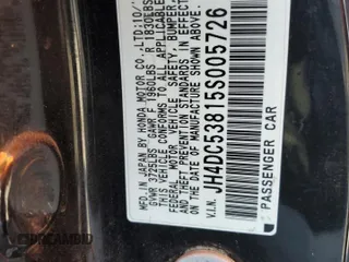 2005 Acura RSX with VIN JH4DC53815S005726, listed as a Copart auction lot 60352395 with 190,809 mi miles and Salvage title. Bid and sale history available at DreamBid. Image 13.