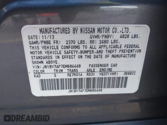 2014 Infiniti Q50 Premium with VIN JN1BV7AP7EM684448, listed as a IAAI auction lot 42564087 with 79,207 mi miles and . Bid and sale history available at DreamBid. Image 9.