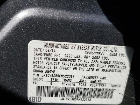 2015 Infiniti Q40 with VIN JN1CV6AR5FM522318, listed as a Copart auction lot 42323984 with 70,348 mi miles and Non Repairable. Bid and sale history available at carsss.com. Image 12.