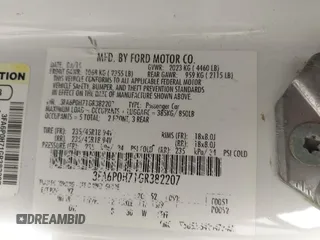 2016 Ford Fusion SE with VIN 3FA6P0H71GR382207, listed as a IAAI auction lot 41748408 with Not Provided miles. Bid and sale history available at carsss.com. Image 9.