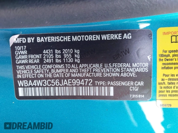 2018 BMW 4 Series 430i z VIN WBA4W3C56JAE99472, wystawiony jako IAAI lot #41936345 z przebiegiem 40 892 mil mil oraz . Historia ofert i sprzedaży dostępna na DreamBid. Obrazek 9.
