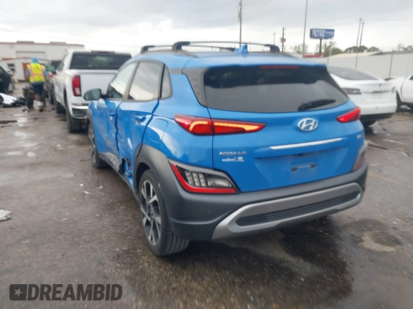 2022 Hyundai Kona Limited with VIN KM8K53A33NU913545, listed as a IAAI auction lot 41879560 with 21,416 mi miles. Bid and sale history available at carsss.com. Image 3.