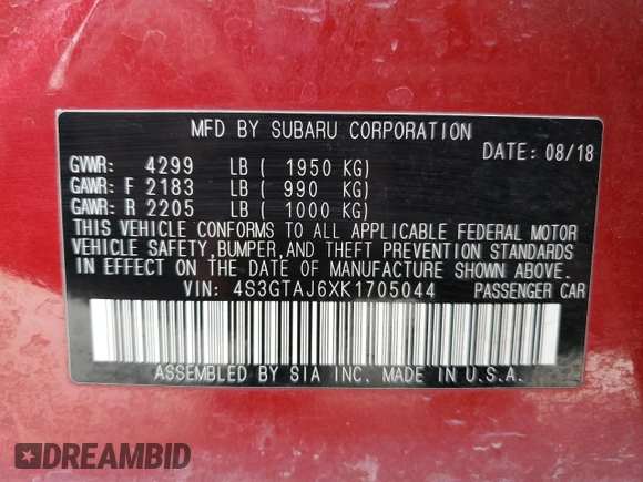 2019 Subaru Impreza Special Sports с VIN 4S3GTAJ6XK1705044, выставлен на аукционе Copart как лот 45571035 с пробегом 77 476 миль миль и Чистый • Clean title. История ставок и продаж доступна на DreamBid. Изображение 14.