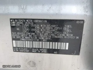 2008 Toyota RAV4 Ltd with VIN JTMBD31V486074748, listed as a IAAI auction lot 42121498 with 220,597 mi miles. Bid and sale history available at carsss.com. Image 9.