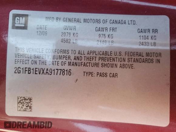 2010 Chevrolet Camaro 1LT с VIN 2G1FB1EVXA9177816, выставлен на аукционе Copart как лот 59030465 с пробегом 119 127 миль миль и Списание • Salvage title. История ставок и продаж доступна на DreamBid. Изображение 12.