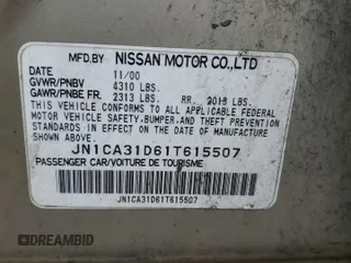 2001 Nissan Maxima GXE with VIN JN1CA31D61T615507, listed as a Copart auction lot 60787575 with Not provided miles and Salvage title. Bid and sale history available at DreamBid. Image 13.