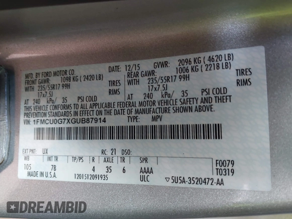 2016 Ford Escape SE with VIN 1FMCU0G7XGUB87914, listed as a IAAI auction lot 41427224 with 155,469 mi miles. Bid and sale history available at carsss.com. Image 9.