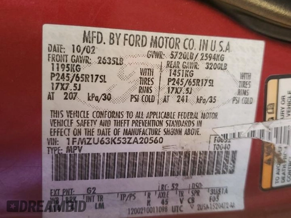 2003 Ford Explorer XLT z VIN 1FMZU63K53ZA20560, wystawiony jako Copart lot #87074084 z przebiegiem 198 276 mil mil oraz Szkoda całkowita • Salvage title. Historia ofert i sprzedaży dostępna na DreamBid. Obrazek 13.