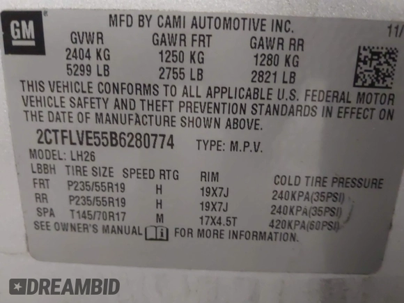 2011 GMC Terrain SLT-1 with VIN 2CTFLVE55B6280774, listed as a IAAI auction lot 42054806 with 113,122 mi miles and . Bid and sale history available at DreamBid. Image 9.