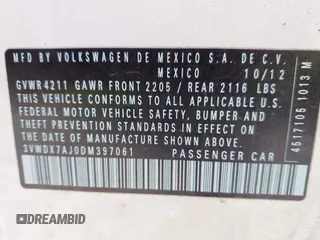 2013 Volkswagen Jetta SE with VIN 3VWDX7AJ0DM397061, listed as a IAAI auction lot 41237703 with 114,704 mi miles and . Bid and sale history available at DreamBid. Image 9.