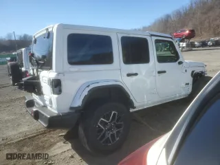 2025 Jeep Wrangler Sahara with VIN 1C4PJXENXSW500496, listed as a Copart auction lot 48501765 with 6,265 mi miles and Salvage Title. Bid and sale history available at carsss.com. Image 3.