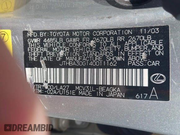 2004 Lexus ES 350 с VIN JTHBA30G140011162, выставлен на аукционе IAAI как лот 42513614 с пробегом 271 117 миль миль и . История ставок и продаж доступна на DreamBid. Изображение 9.