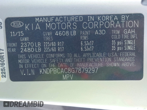 2016 Kia Sportage LX with VIN KNDPBCAC8G7879297, listed as a IAAI auction lot 42171143 with 132,753 mi miles and . Bid and sale history available at carsss.com. Image 9.