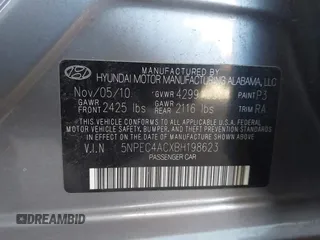 2011 Hyundai Sonata SE with VIN 5NPEC4ACXBH198623, listed as a IAAI auction lot 41681404 with 140,224 mi miles. Bid and sale history available at carsss.com. Image 9.