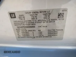 2014 Chevrolet Silverado 1500 Work Truck with VIN 1GCVKPEH6EZ292893, listed as a IAAI auction lot 41370944 with 155,863 mi miles and . Bid and sale history available at DreamBid. Image 9.