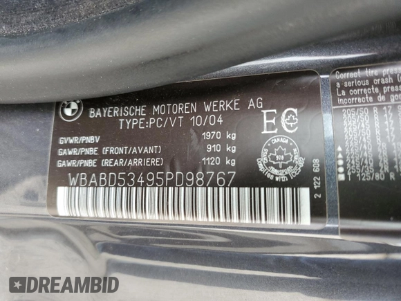 2005 BMW 3 Series 330Ci with VIN WBABD53495PD98767, listed as a Copart auction lot 87504675 with 118,903 mi miles and Salvage Title. Bid and sale history available at carsss.com. Image 12.