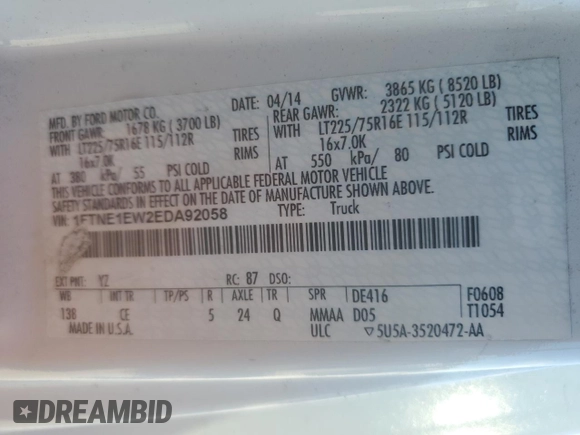 2014 Ford Econoline Cargo Commercial with VIN 1FTNE1EW2EDA92058, listed as a Copart auction lot 41735915 with 237,117 mi miles and Clean title. Bid and sale history available at DreamBid. Image 13.