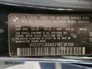 2007 BMW X3 3.0si с VIN WBXPC93437WF18139, выставлен на аукционе Copart как лот 65290025 с пробегом 62 060 миль миль и Чистый • Clean title. История ставок и продаж доступна на DreamBid. Изображение 14.