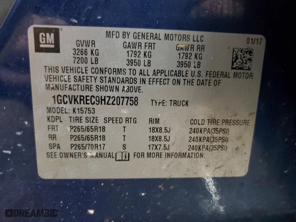 2017 Chevrolet Silverado 1500 LT with VIN 1GCVKREC9HZ207758, listed as a Copart auction lot 50504105 with 109,131 mi miles and Clean Title. Bid and sale history available at carsss.com. Image 12.