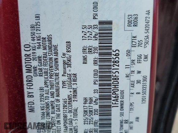 2015 Ford Fusion SE with VIN 1FA6P0HD8F5128565, listed as a Copart auction lot 65041595 with 131,490 mi miles and Clean title. Bid and sale history available at DreamBid. Image 13.