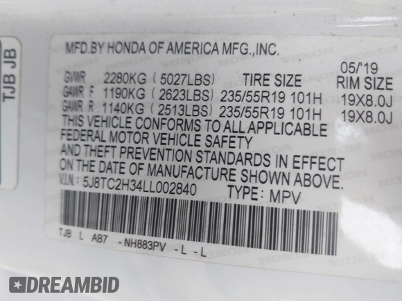 2020 Acura RDX with VIN 5J8TC2H34LL002840, listed as a IAAI auction lot 42509684 with 74,056 mi miles and . Bid and sale history available at DreamBid. Image 9.