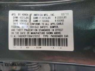 2013 Honda Accord EX with VIN 1HGCR2F73DA123232, listed as a Copart auction lot 59505905 with 118,478 mi miles and Salvage title. Bid and sale history available at DreamBid. Image 13.