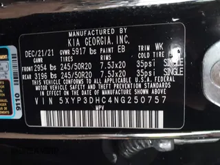 2022 Kia Telluride EX с VIN 5XYP3DHC4NG250757, выставлен на аукционе IAAI как лот 42123357 с пробегом 79 745 миль миль и . История ставок и продаж доступна на DreamBid. Изображение 9.