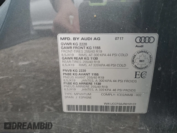 2018 Audi Q3 Premium Plus z VIN WA1JCCFS0JR010122, wystawiony jako Copart lot #53547815 z przebiegiem 180 613 mil mil oraz Szkoda całkowita • Salvage title. Historia ofert i sprzedaży dostępna na DreamBid. Obrazek 14.