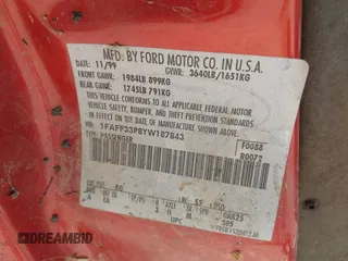 2000 Ford Focus LX with VIN 1FAFP33P8YW187843, listed as a IAAI auction lot 41947575 with Not Provided miles and . Bid and sale history available at carsss.com. Image 9.