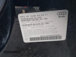 2011 Audi Q5 Premium Plus with VIN WA1LFAFP6BA096830, listed as a IAAI auction lot 42128536 with Not provided miles and . Bid and sale history available at DreamBid. Image 9.