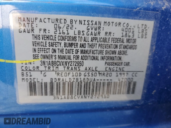 2022 Nissan Sentra SV with VIN 3N1AB8CVXNY272950, listed as a Copart auction lot 42113565 with 62,541 mi miles and Salvage Title. Bid and sale history available at carsss.com. Image 13.
