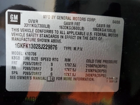 2008 GMC Yukon SLT w/4SA with VIN 1GKFK13028J229876, listed as a Copart auction lot 82113734 with 150,461 mi miles and Salvage Title. Bid and sale history available at carsss.com. Image 15.