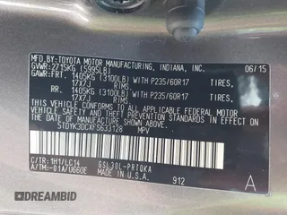2015 Toyota Sienna XLE with VIN 5TDYK3DCXFS633128, listed as a IAAI auction lot 42527073 with 149,926 mi miles and . Bid and sale history available at DreamBid. Image 9.