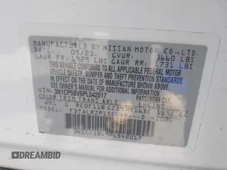 2023 Nissan Kicks S with VIN 3N1CP5BV9PL542017, listed as a IAAI auction lot 42154584 with 22,048 mi miles and . Bid and sale history available at carsss.com. Image 9.