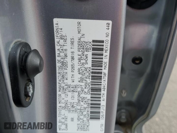 2015 Toyota Tacoma with VIN 3TMLU4EN4FM168078, listed as a Copart auction lot 54689785 with 103,716 mi miles and Salvage Title. Bid and sale history available at DreamBid. Image 13.