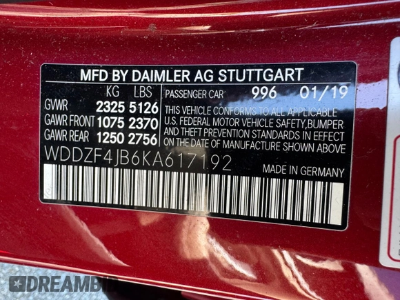 2019 Mercedes-Benz E 300 with VIN WDDZF4JB6KA617192, listed as a Copart auction lot 56925515 with 73,411 mi miles and Clean Title. Bid and sale history available at DreamBid. Image 10.