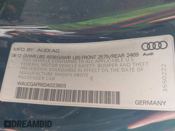 2013 Audi S5 Premium Plus z VIN WAUCGAFR6DA023803, wystawiony jako IAAI lot #42036505 z przebiegiem 140 079 mil mil oraz . Historia ofert i sprzedaży dostępna na DreamBid. Obrazek 9.