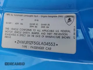 2016 Lamborghini Huracan LP 610-4 с VIN ZHWUR1ZF5GLA04553, выставлен на аукционе Copart как лот 57830675 с пробегом 15 820 миль миль и Списание • Salvage title. История ставок и продаж доступна на DreamBid. Изображение 12.