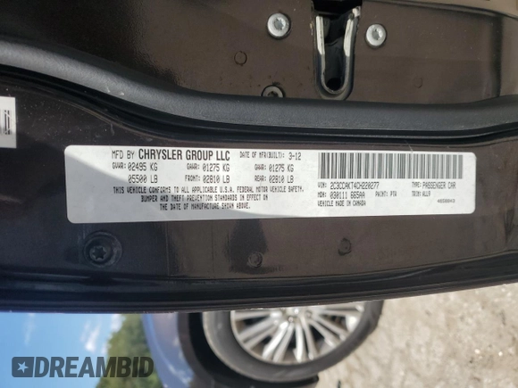 2012 Chrysler 300 C with VIN 2C3CCAKT4CH220277, listed as a Copart auction lot 66935684 with 161,924 mi miles and Salvage Title. Bid and sale history available at DreamBid. Image 12.