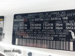 2022 Hyundai Ioniq 5 SEL with VIN KM8KN4AE4NU090938, listed as a IAAI auction lot 42507220 with 15,266 mi miles and . Bid and sale history available at DreamBid. Image 9.