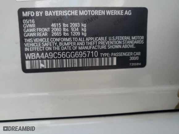 2016 BMW 4 Series 428i with VIN WBA4A9C56GG695710, listed as a Copart auction lot 87905435 with 94,100 mi miles and Salvage Title. Bid and sale history available at carsss.com. Image 12.