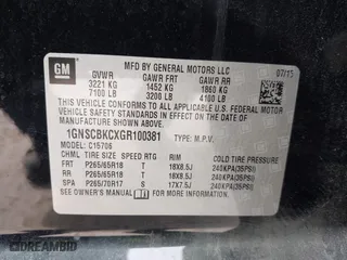 2016 Chevrolet Tahoe LT with VIN 1GNSCBKCXGR100381, listed as a IAAI auction lot 41542315 with 228,506 mi miles. Bid and sale history available at carsss.com. Image 9.