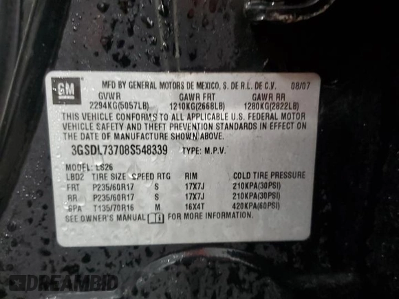2008 Saturn VUE XR z VIN 3GSDL73708S548339, wystawiony jako Copart lot #89202695 z przebiegiem 219 737 mil mil oraz Nie do naprawy. Historia ofert i sprzedaży dostępna na DreamBid. Obrazek 16.