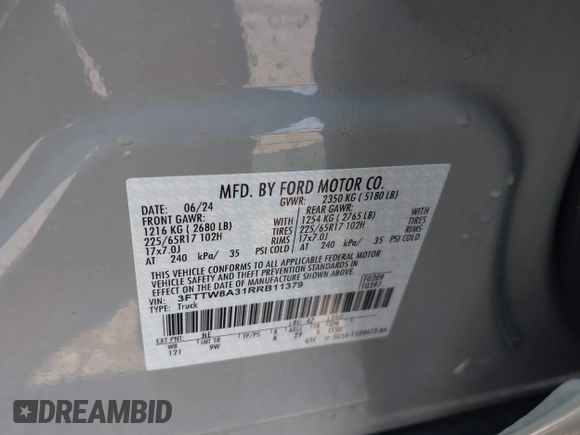 2024 Ford Maverick XL с VIN 3FTTW8A31RRB11379, выставлен на аукционе IAAI как лот 42403014 с пробегом 7 305 миль миль и . История ставок и продаж доступна на DreamBid. Изображение 9.