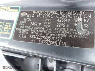 2009 Kia Optima LX with VIN KNAGE228495311622, listed as a IAAI auction lot 41628803 with 1 mi miles. Bid and sale history available at carsss.com. Image 9.