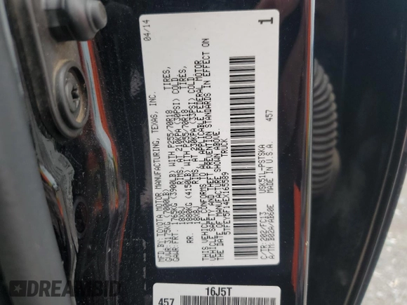 2014 Toyota Tundra SR5 with VIN 5TFEY5F14EX165589, listed as a Copart auction lot 57311785 with 165,343 mi miles and Salvage title. Bid and sale history available at DreamBid. Image 13.