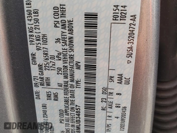 2021 Ford Escape SE с VIN 1FMCU0G68MUB34857, выставлен на аукционе Copart как лот 60312255 с пробегом 43 492 миль миль и Списание • Salvage title. История ставок и продаж доступна на DreamBid. Изображение 15.
