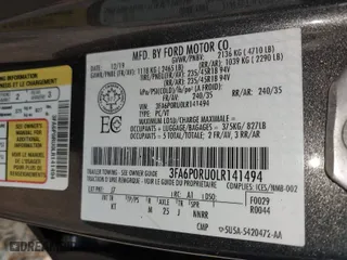 2020 Ford Fusion Hybrid Titanium with VIN 3FA6P0RU0LR141494, listed as a IAAI auction lot 39967898 with 88,152 mi miles. Bid and sale history available at carsss.com. Image 9.