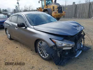 2021 Infiniti Q50 Luxe with VIN JN1EV7BRXMM755136, listed as a IAAI auction lot 41789234 with 77,025 mi miles and . Bid and sale history available at carsss.com. Image 1.
